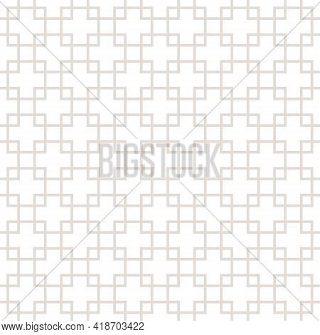 Square Grid Vector Seamless Pattern. Subtle Abstract Geometric Texture With Lines, Squares, Rhombus,