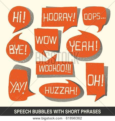 Hand Drawn Speech Bubble Set With Short Phrases - Illustration