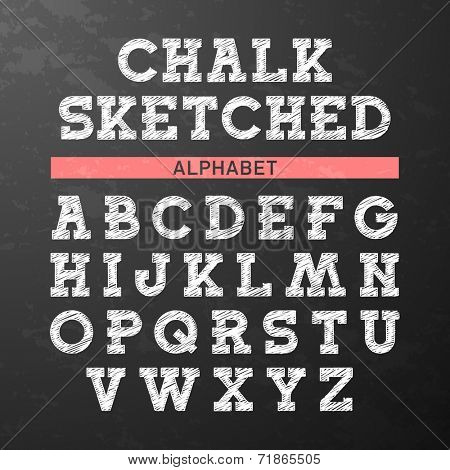 Chalk sketched font, alphabet. Vector.