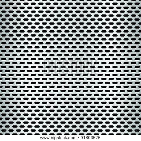 Seamless Metal Swatch. Perforated Metal Pattern With Black Holes. Industrial Background.