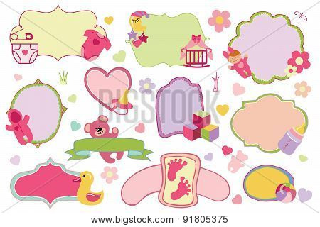 Newborn Baby girl badges,labels set.Baby shower