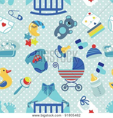 Newborn Baby boy seamless pattern.Polka dot