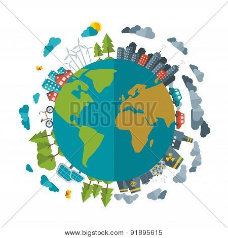 Eco Friendly, green energy concept, vector flat illustration.