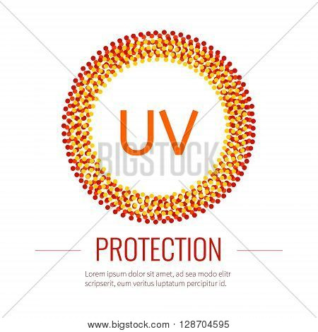 UV sun protection sign with place for text. UV icon design template. Ultraviolet protection symbol. UV SPF skin protection sign. UV symbol. Skincare concept. Isolated vector illustration.