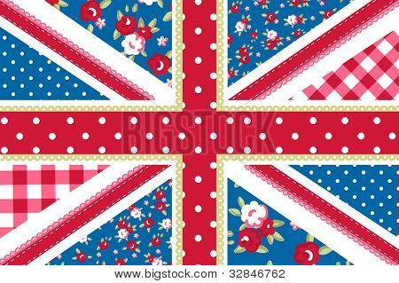 Cute British Flag in Shabby Chic floral style