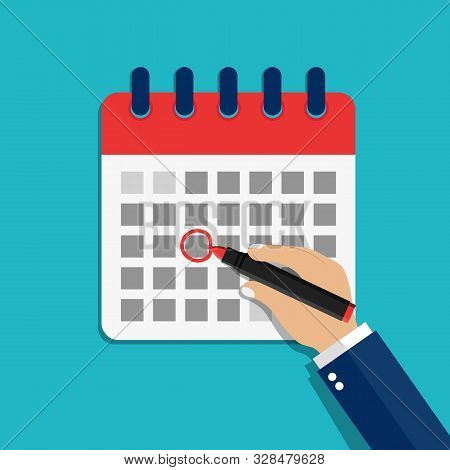 Calendar Date Circled Of Hand Man. Circled Appointment Of Calendar Date Of Marker. Cartoon Check Eve