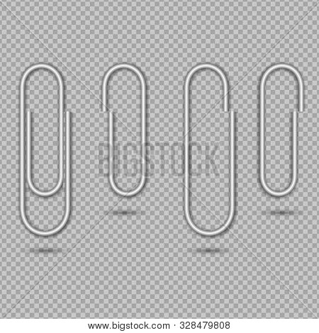 Paper Clip For Attach Note, Office Memo, Post. Metal Paperclip Isolated On Transparent Background. S