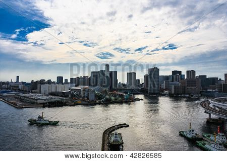 View of the port and the city. Tokyo