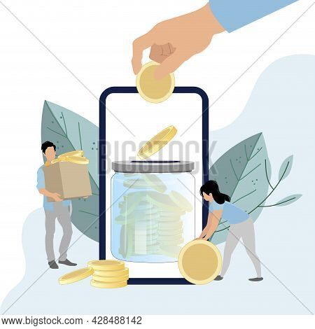 Deposit Mobile Banking, Collecting Finance On Banking Account. Accumulation Financial. Vector Collec