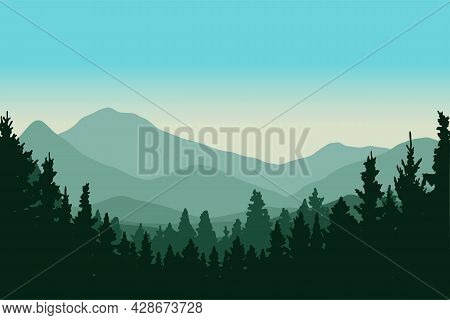 Mountains Panorama. Forest Mountain Range Landscape, Blue Mountains N Twilight, Camping Nature Lands