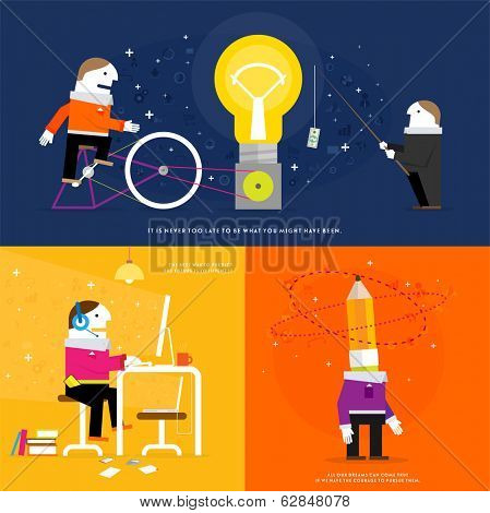 Set of icons. Flat Design. Mobile Phones, Tablet PC, Web and Apps vector icons. Marketing and Time Management Services Illustrations. Digital Art. Responsive internet advertising and pay templates.