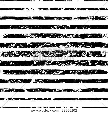 Vector Watercolor Different Sized Stripes Grunge Seamless Pattern. Hand Drawn Abstract Black And Whi