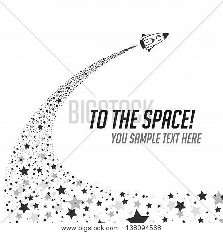 Launch space rocket. Vector illustration the flying-up rocket leaving a mark from stars. Rocket launch illustration. Rocket Launch Flat - Isolated Vector Illustration.