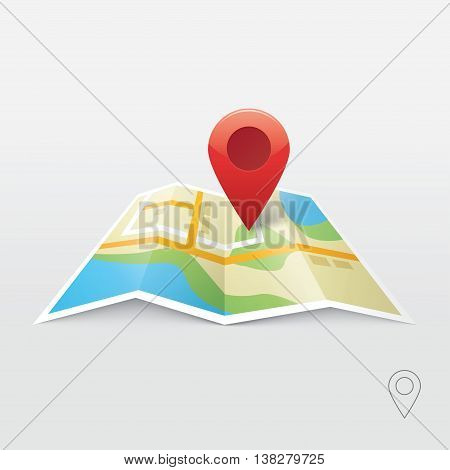 Red road map pin pointer with roadmap vector icon design. Pin pointer roadmap. Location pin illustration isolated. GPS navigation locator, new roadmap pin