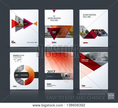 Brochure template layout, cover design annual report, magazine, flyer, leaflet in A4 with red triangle, arrow, circle with overlap effect for business and construction idea. Vector big mega set.