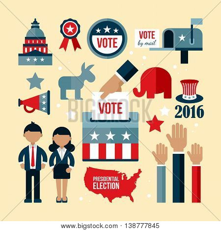 Presidential election icon set. Presidential election vote concept for web and graphic design