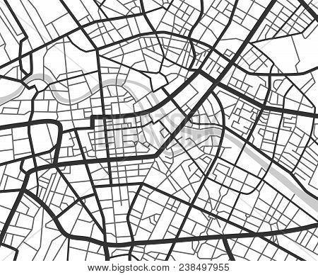 Abstract City Navigation Map With Lines And Streets. Vector Black And White Urban Planning Scheme. I