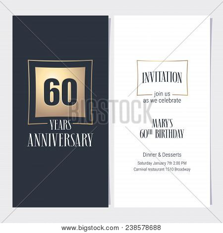 60 Years Anniversary Invitation Vector Illustration. Graphic Design Template With Golden Element For