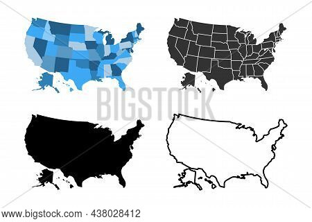 Usa Map Vector. America Map. United States Of America Map Set. Suitable For Icon, Logo, Banner, Back