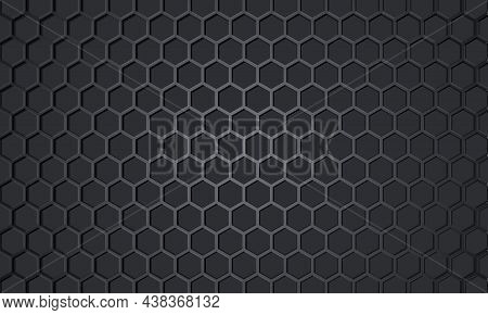 Dark Gray 3d Hexagon Carbon Fiber Metallic Textured Vector Background. Grey Honeycomb Metal Texture 