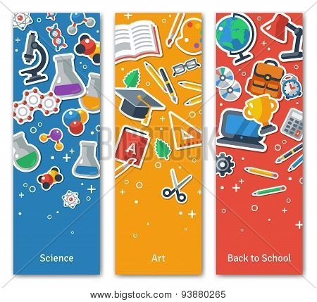 Back To School Vertical BannersSet With Flat Sticker Icons.