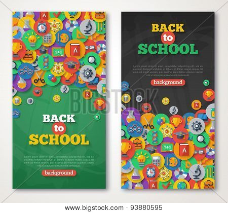 Back To School Banner Set With Flat Icons on Circles.