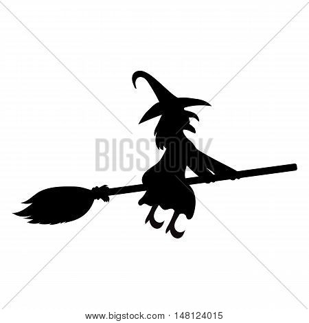 Scary witch witch flying on a broom on Halloween