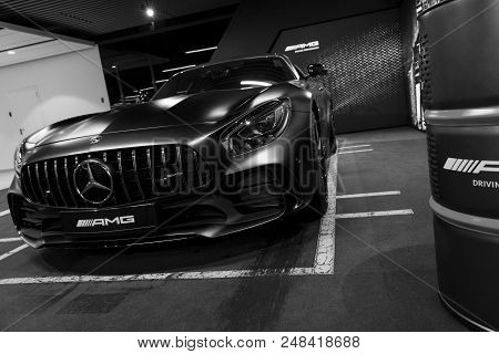 Sankt-petersburg, Russia, January 12, 2018 : Mercedes-benz Amg Gtr 2018 V8 Bi-turbo Exterior Details