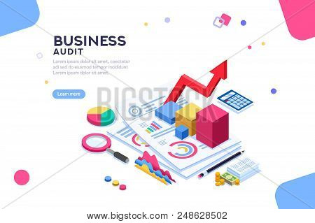 Research Of Engineering Financial Audit. Business Examiner Of Documents. Isometric Report, Consultan