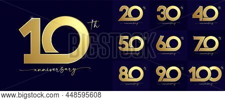 Set Of Anniversary Simple Gold Logo With Handwriting For Celebration Event. Vector Illustration For 