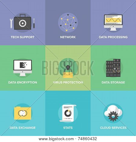 Network Data Services Flat Icons Set