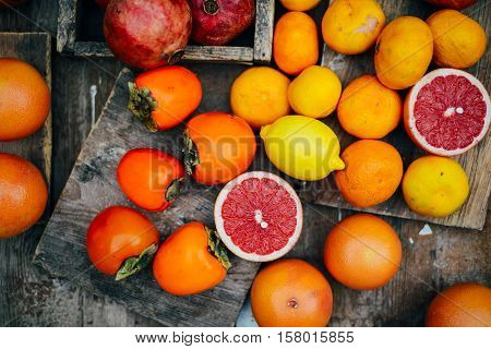 Fresh Fruits. Mixed Fruits Background. Healthy Eating, Dieting.