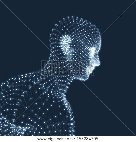 Head of the Person from a 3d Grid. Human Head Model. Geometry Man Portrait. Vector Illustration.