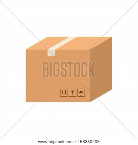 Delivery cardboard box carton vector isolated on white background. Cardboard box pack with handling packing icons. Closed parcel box, package paper box in flat style.