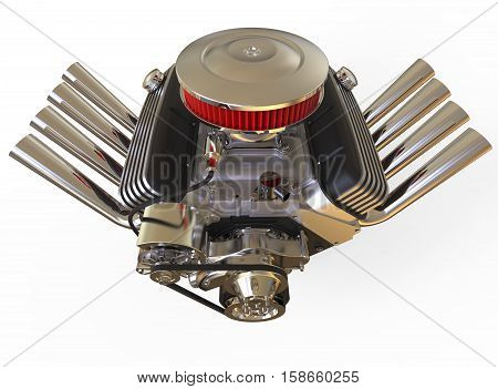 Hot rod V8 Engine Isolated on White. 3D render