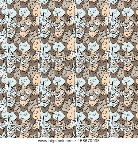 Cartoon Hand-drawn Doodles.seamless Pattern. White And Beige Detailed With Lots Of Objects Vector Ba