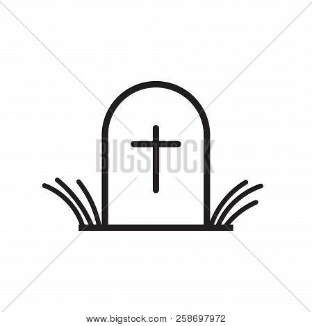 Halloween Grave Icon In Line Style. Gravestone Vector Illustrati