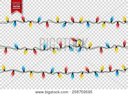 Christmas Festive Lights. Decorative Glowing Garland Isolated On Background. Shiny Colorful Decorati