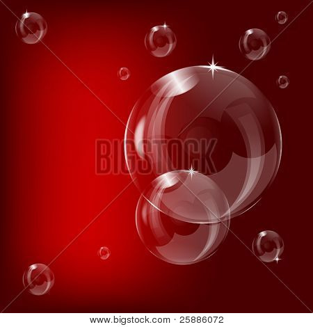 A transparent soap bubble design on a red background design with room for text