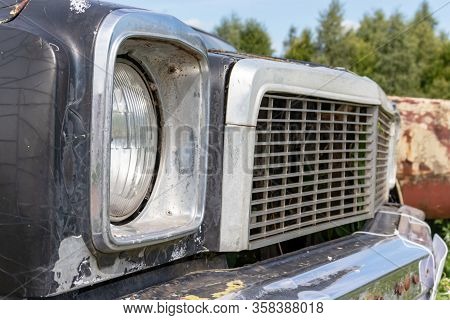 Parts Of Old Abandoned Rusty Vehicles, Crushed Cars In Scrapyard, Junk Yard Needed To Be Utilised An