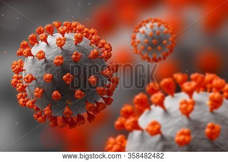 3d Illustration Of Corona Virus. Virus Cells Or Bacteria Molecule. Flu, View Of A Virus Under A Micr