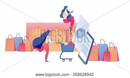 Young Busy Woman, Doing Super Speedy Shopping Online Using Pad, Rushing To Purchase Supplies Product