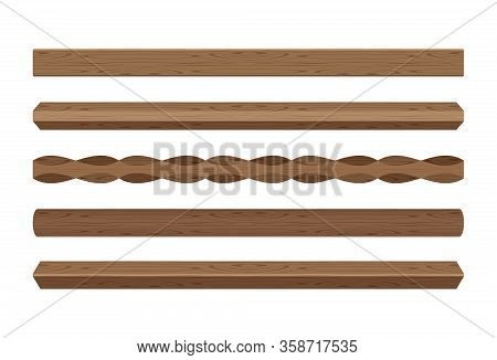 Wooden Lath Different Dark Brown Color Isolated On White, Wooden Slat Poles Brown, Lath Wood For Hom