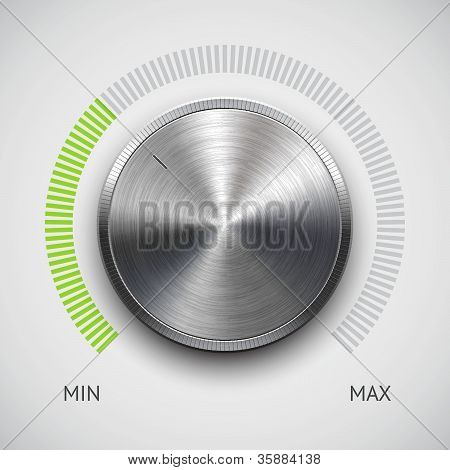 Volume button (music knob) with metal texture (chrome) and scale