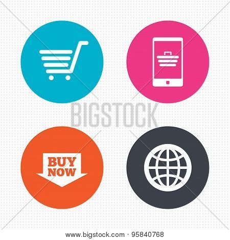 Online shopping icons. Smartphone, cart, buy.