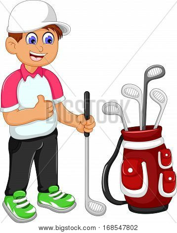 funny man cartoon playing golf thumb up