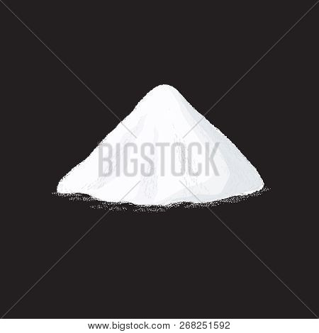 Salt Pile. White Sugar Powder Heap Vector Illustration On Black Background. Powder Heap Natural, Sal