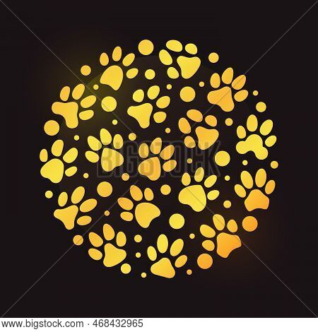 Animal Paw Prints Circle Shaped Vector Colorful Illustration - I Love My Dog Concept Round Symbol