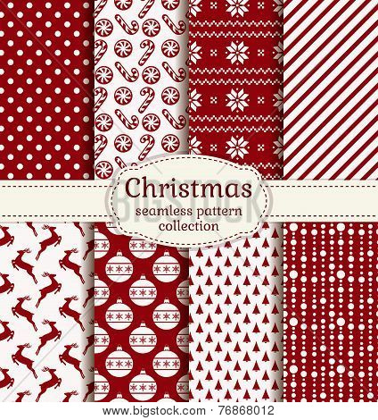 Christmas And Winter Seamless Patterns. Vector Set.