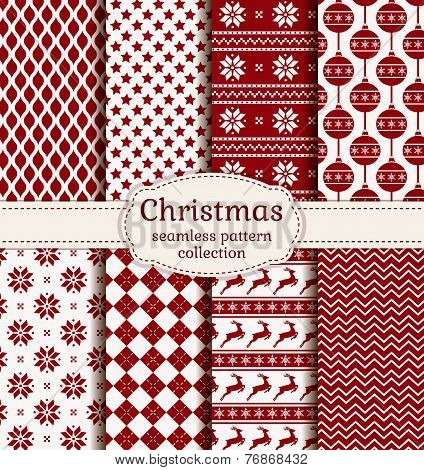 Christmas And Winter Seamless Patterns. Vector Set.